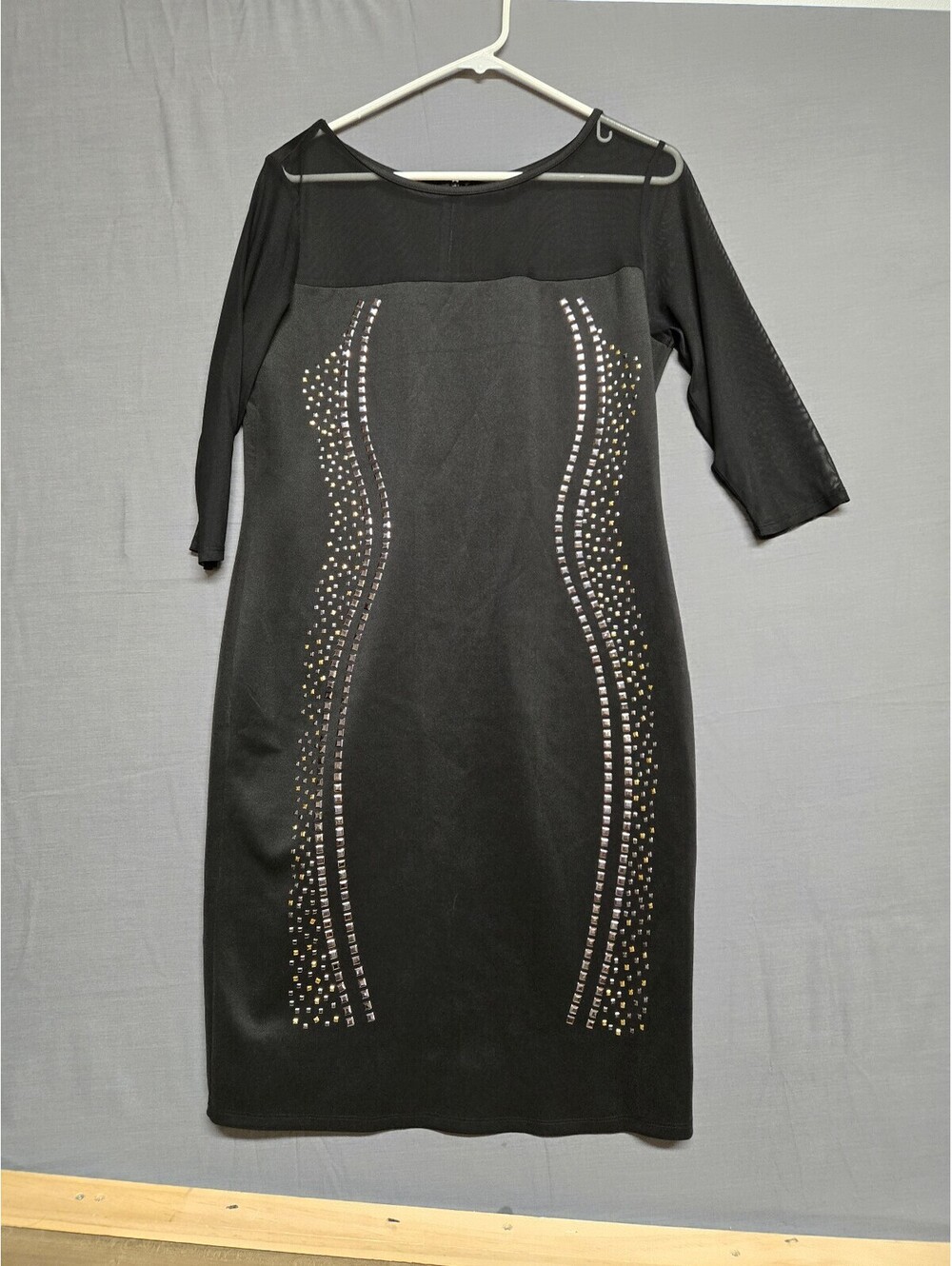 Sami & Jo Black Sheath Dress Studded and Mesh Upper Large